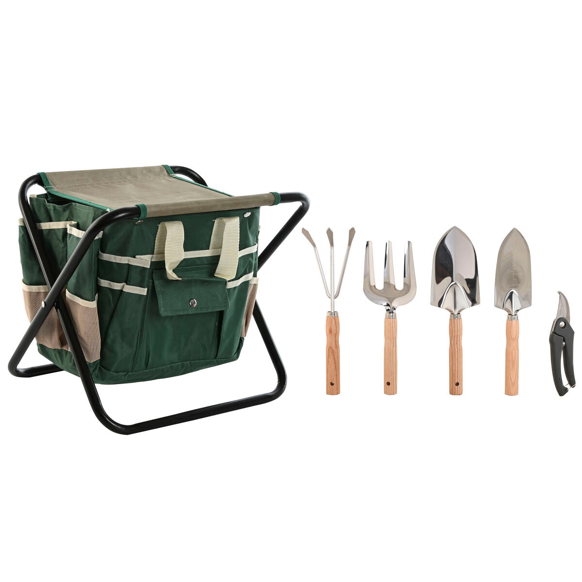 Werkzeugsatz für den Garten Home ESPRIT Schwarz grün Silberfarben natürlich Polyester Aluminium 7 Stücke
